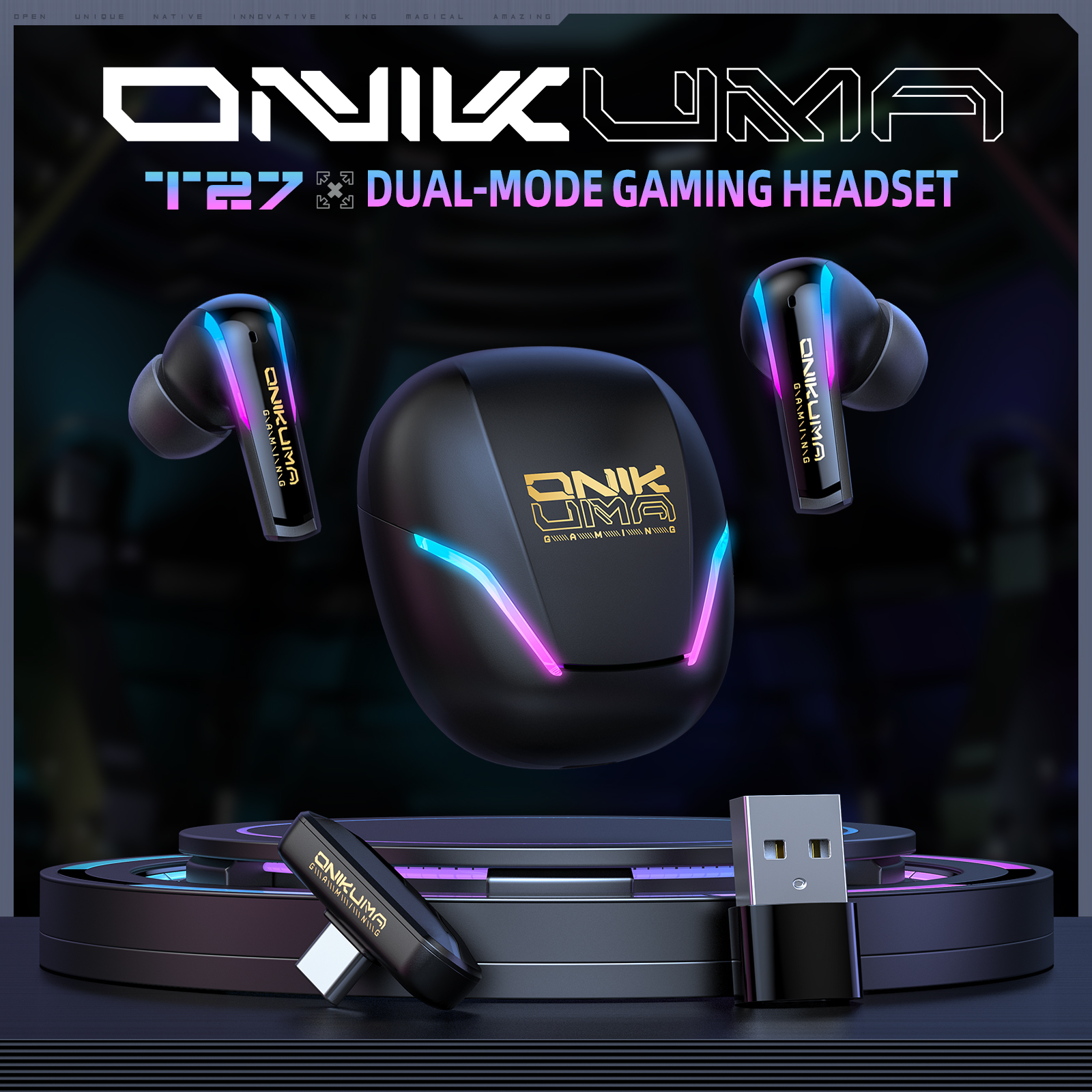 Esports Gaming Earbuds - ONIKUMA T27 dual-mode cool RGB gaming