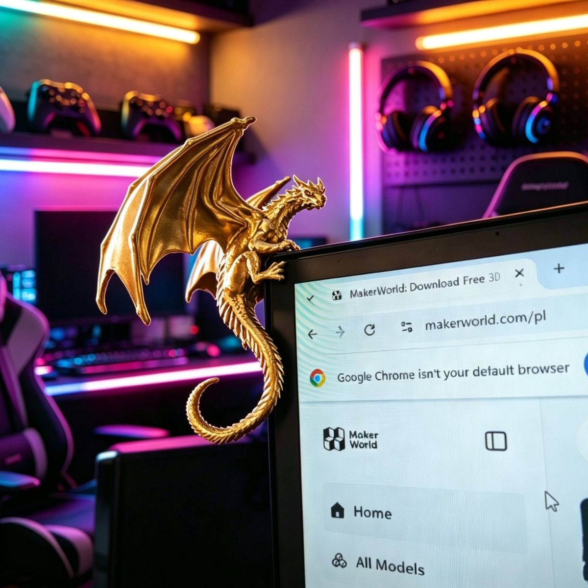 Esports Gaming Setup - Cool Dragon Lying Figure Monitor Decor