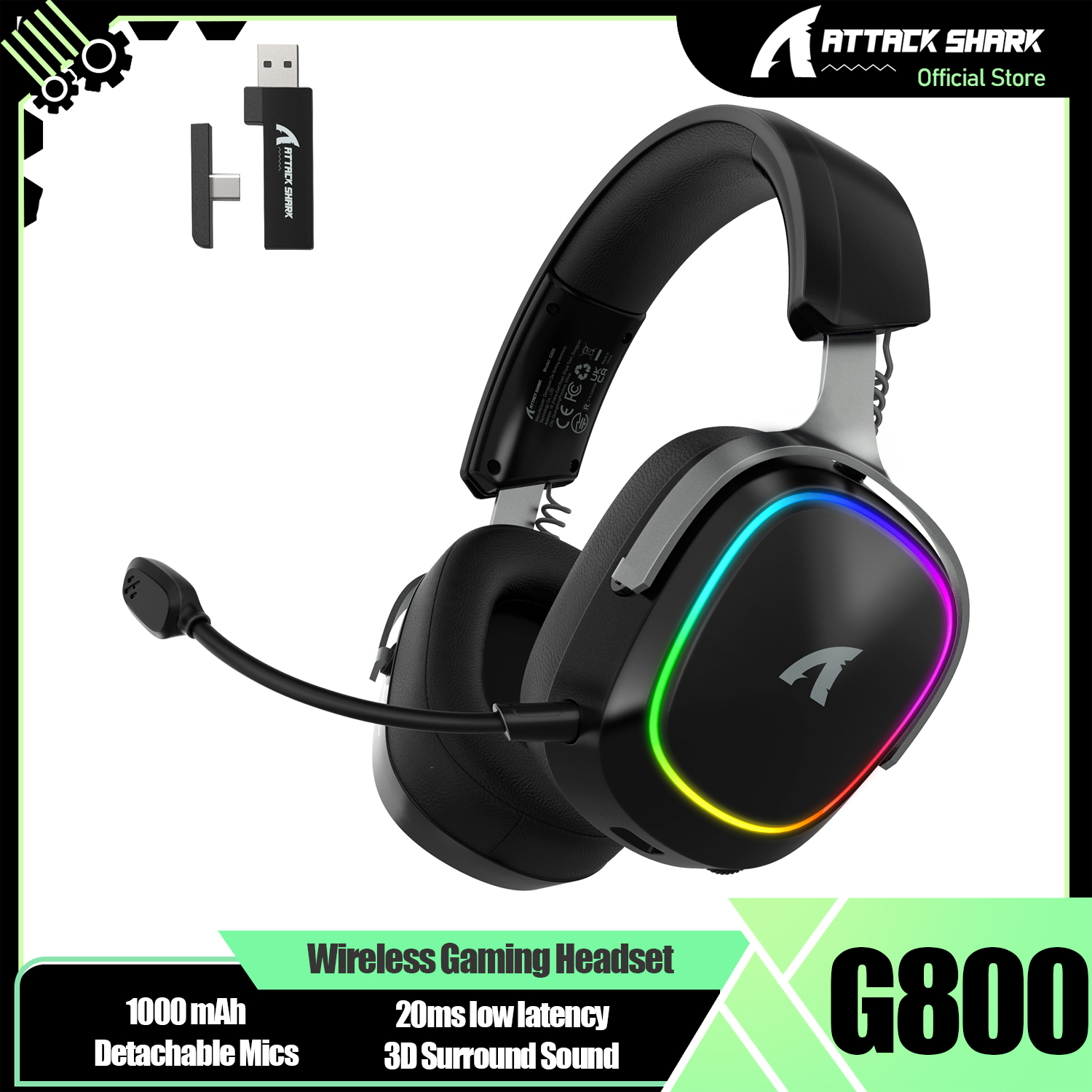 Esports Gaming Earbuds - ATTACK SHARK G800 Wireless Gaming Headset,