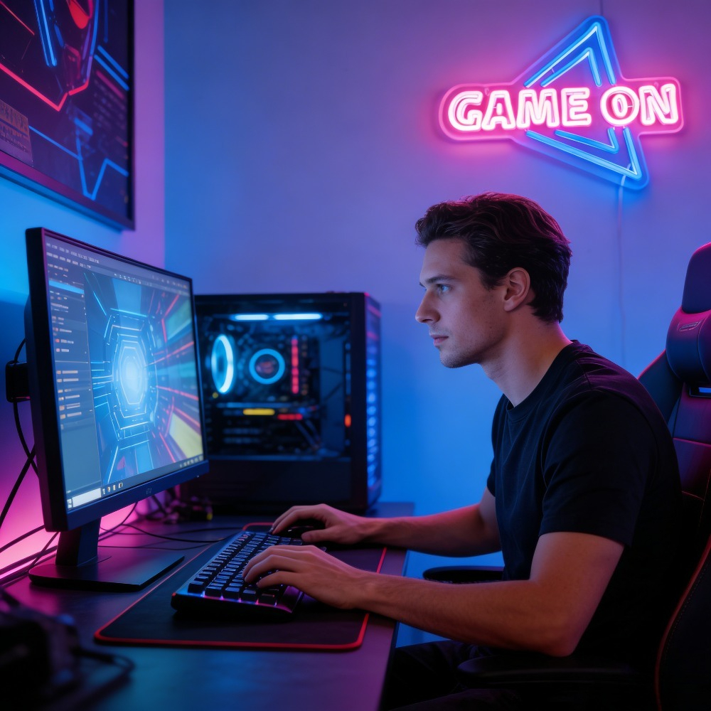 Game on Neon Sign LED USB Wall - Esports Gaming Setup ulasan dan harga