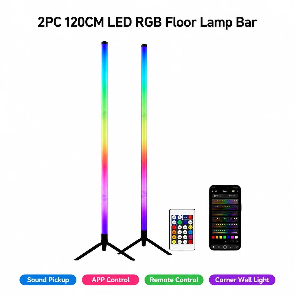2PCS 120CM RGB Floor Lamp, Sou - Gaming Esports Esports ulasan dan harga