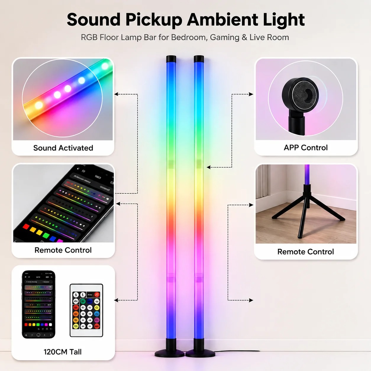 2PCS 120CM RGB Floor Lamp, Sou - Gaming Esports Esports ulasan dan harga